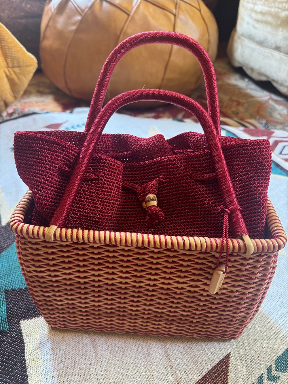 The Sak basket purse handbag excellent condition straw with red woven lining